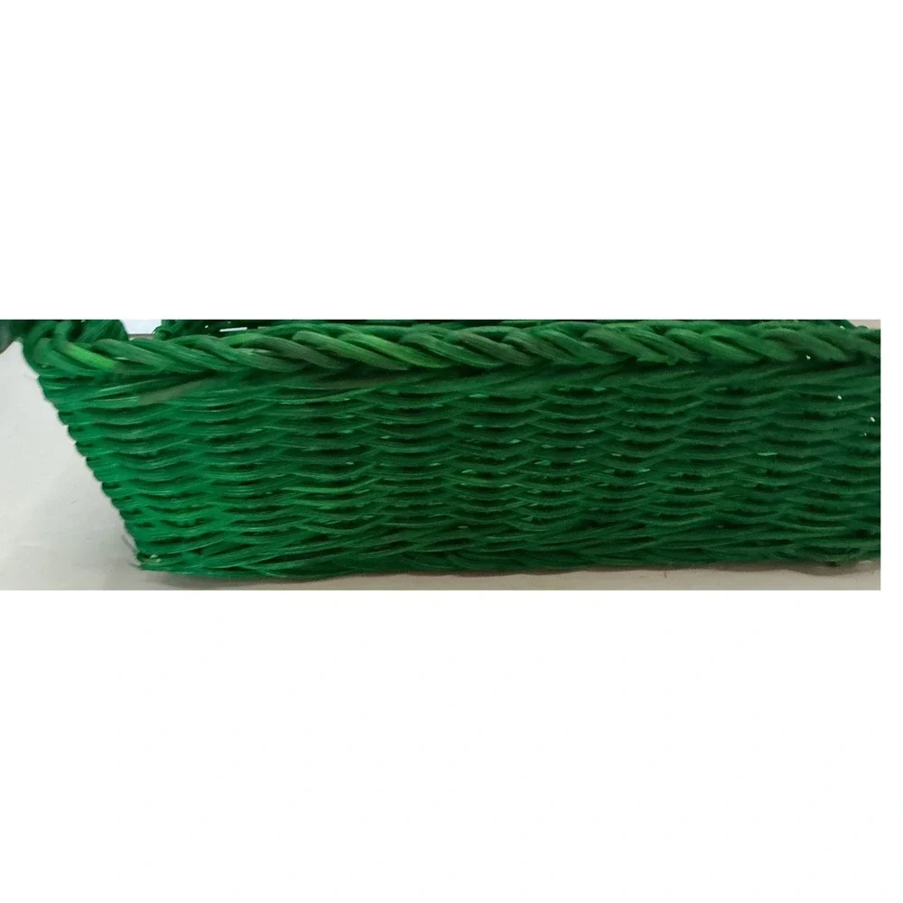 Green Wicker Basket Rectangular Wood Handles Storage Decor 10x8x4